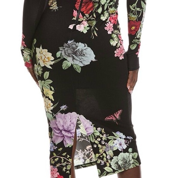 Alice + Olivia Delora scoop neck long sleeve floral  midi dress thumb holes 10 - Picture 3 of 13